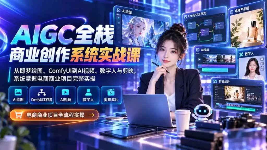 AIGC全栈商业创作系统实战课-更新1017：从即梦绘图、ComfyUI到AI视频、数字人与剪映，系统掌握电商商业项目完整实操-51云资源