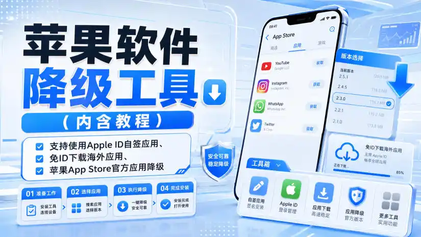 苹果软件降级工具(内含教程),支持使用Apple ID自签应用、免ID下载海外应用、苹果App Store官方应用降级等-51云资源