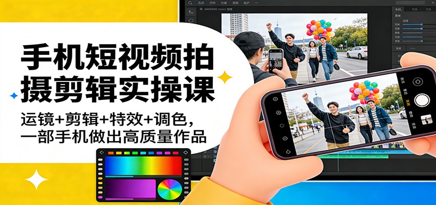 手机短视频拍摄剪辑实操课:运镜 剪辑 特效 调色,一部手机做出高质量作品