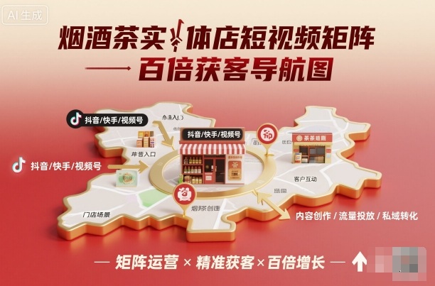 烟酒茶实体店短视频矩阵百倍获客导航图-51云资源