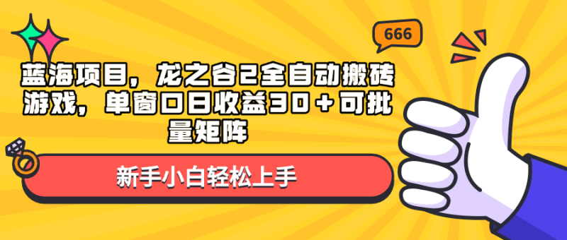 （13769期）蓝海项目，龙之谷2全自动搬砖游戏，单窗口日收益30＋可批量矩阵-51云资源