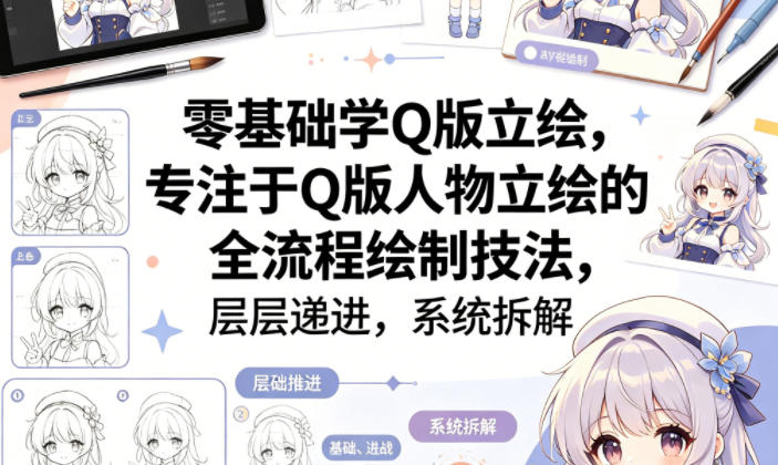 零基础学Q版立绘，专注于Q版人物立绘的全流程绘制技法，层层递进，系统拆解-51云资源