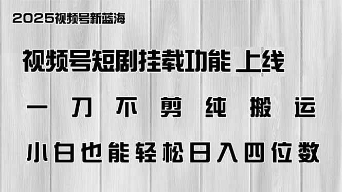 (14310期)视频号短剧挂载功能上线,一刀不剪纯搬运,小白也能轻松日入四位数-51云资源