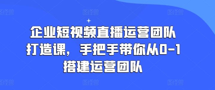 企业短视频直播运营团队打造课，手把手带你从0-1搭建运营团队-51云资源