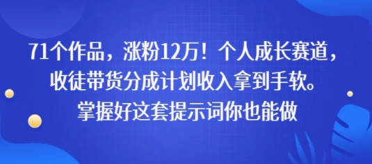 71个作品，涨粉12W！个人成长赛道，收徒带货分成计划收入拿到手软，掌握好这套提示词你也能做-51云资源
