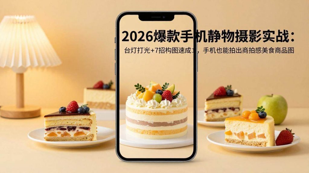 （17960期）2026爆款手机静物摄影实战：台灯打光 7招构图速成，手机也能拍出商拍感美食商品图-51云资源