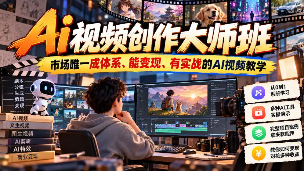 Ai视频创作大师班,市场唯一成体系、能变现、有实战的AI视频教学(更新2026)-51云资源