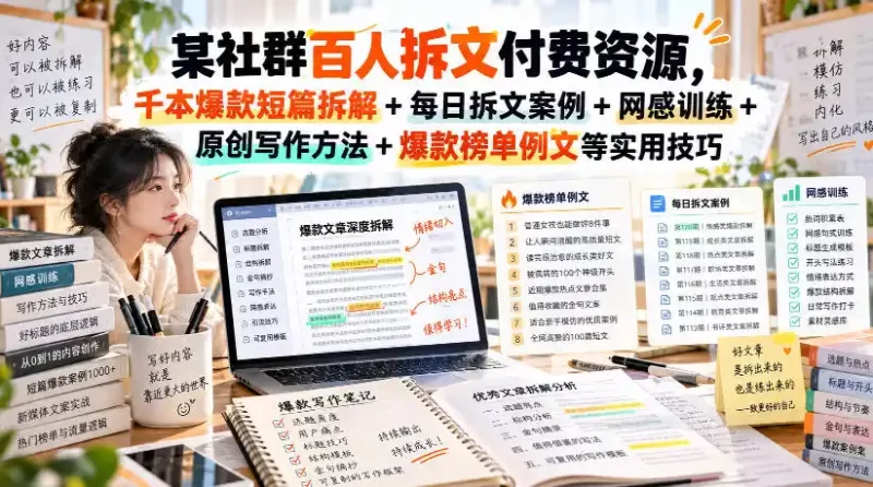 (无水印)某社群百人拆文付费资源,千本爆款短篇拆解 每日拆文案例 网感训练 原创写作方法 爆款榜单例文等实用技巧(更新1009)-51云资源