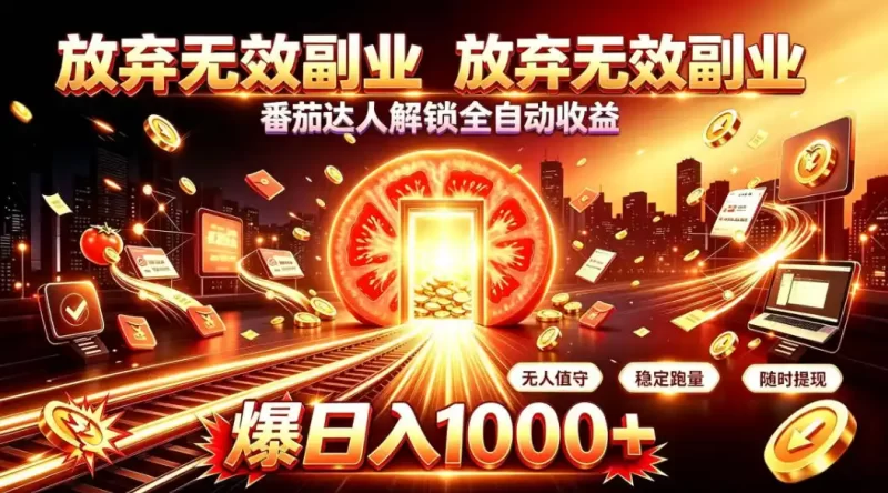 放弃无效副业,番茄达人解锁全自动收益,日入1k ,门槛最低的线上轻资产项目【揭秘】-51云资源