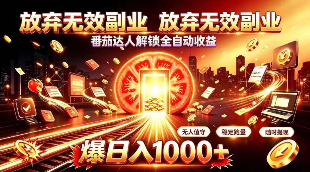 放弃无效副业,番茄达人解锁全自动收益,日入1k ,门槛最低的线上轻资产项目【揭秘】
