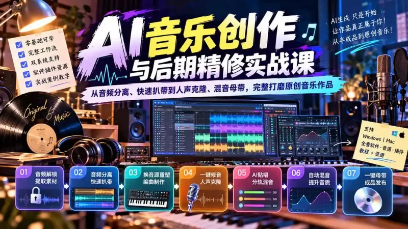 AI音乐创作与后期精修实战课:从音频分离、快速扒带到人声克隆、混音母带,完整打磨原创音乐作品-51云资源