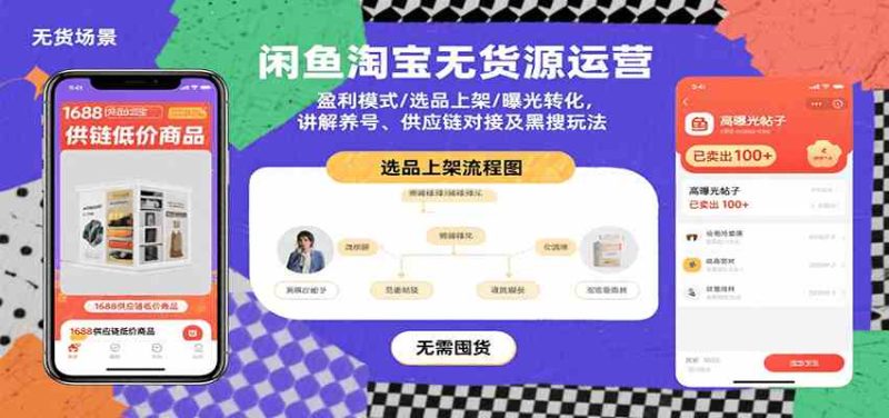 闲鱼淘宝无货源运营:盈利模式/选品上架/曝光转化,讲解养号、供应链对接及黑搜玩法-51云资源