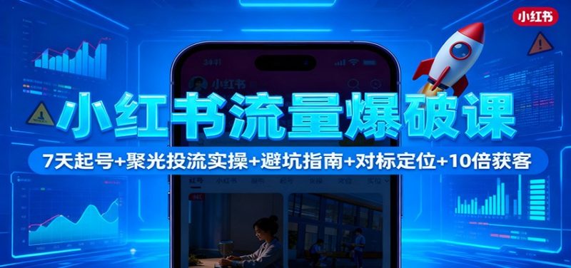 小红书流量爆破课:7天起号 聚光投流实操 避坑指南 对标定位 10倍获客-51云资源