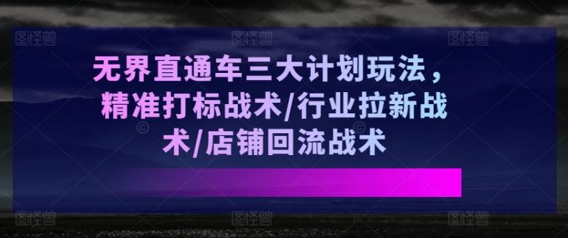 无界直通车三大计划玩法，精准打标战术/行业拉新战术/店铺回流战术-51云资源