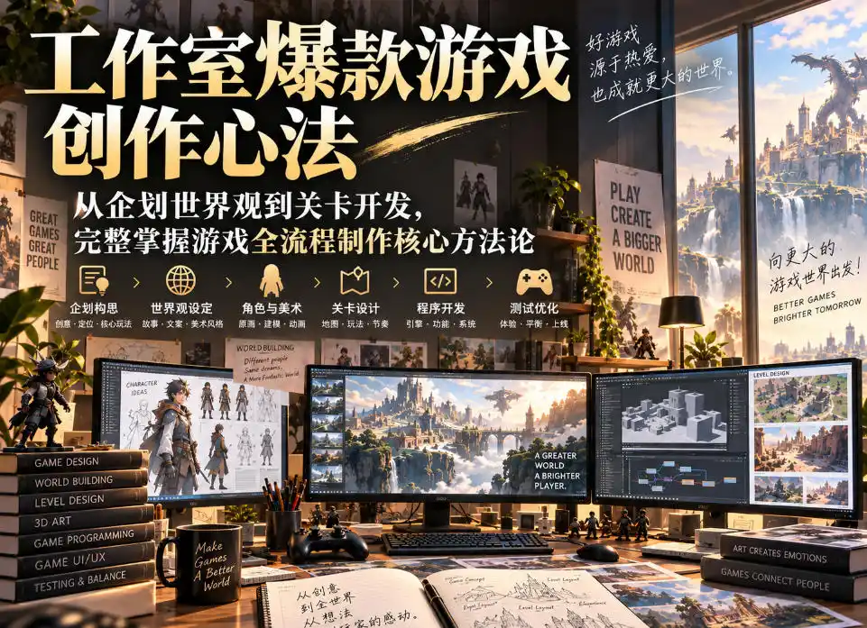工作室爆款游戏创作心法｜从企划世界观到关卡开发，完整掌握游戏全流程制作核心方法论-51云资源