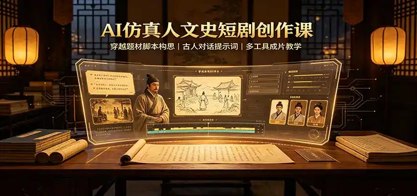 AI仿真人文史短剧创作课:穿越题材脚本构思,古人对话提示词,多工具成片教学-51云资源