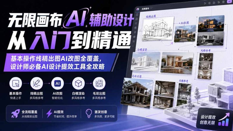 无限画布AI辅助设计从入门到精通；基本操作线稿出图AI改图全覆盖，设计师必备AI设计提效工具全攻略-51云资源