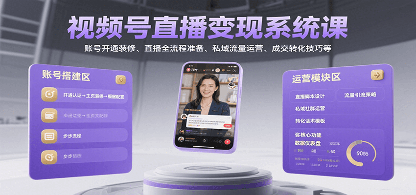 视频号直播变现系统课,账号开通装修、直播全流程准备、私域流量运营、成交转化技巧等-51云资源