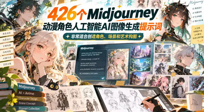 426个Midjourney动漫角色人工智能AI图像生成提示词,非常适合创造角色、场景和艺术构图-51云资源