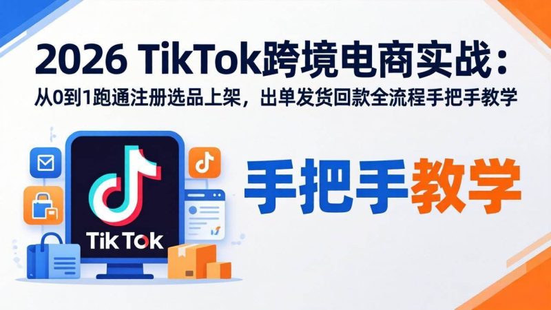 （17850期）2026TikTok跨境电商实战：从0到1跑通注册选品上架，出单发货回款全流程手把手教学-51云资源