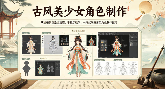 古风美少女角色制作,从建模到渲染全流程,手把手教学,一站式掌握古风角色制作技巧-51云资源