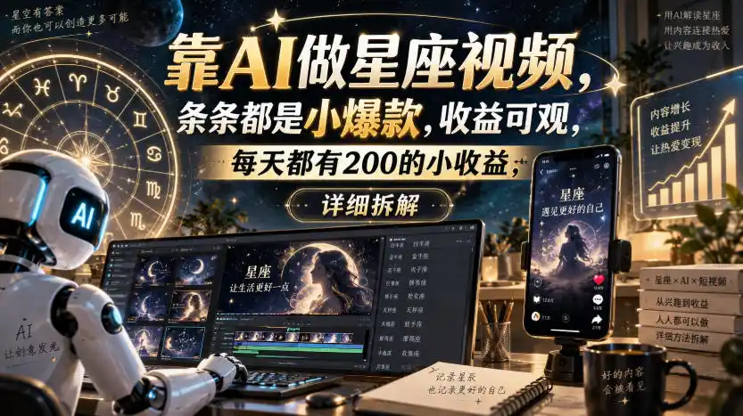 靠AI做星座视频,条条都是小爆款,收益可观,每天都有200的小收益,详细拆解-51云资源