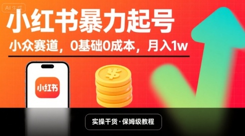 小红书暴力起号,小众赛道,0基础0成本,月入1w-51云资源