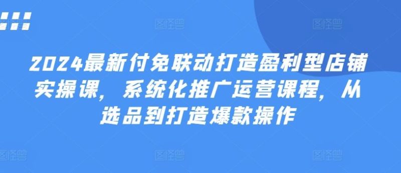 2024最新付免联动打造盈利型店铺实操课，系统化推广运营课程，从选品到打造爆款操作-51云资源