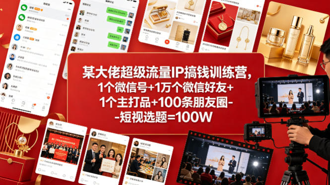 某大佬超级流量IP搞钱训练营,1个微信号 1万个微信好友 1个主打品 100条朋友圈-短视选题=100W-51云资源