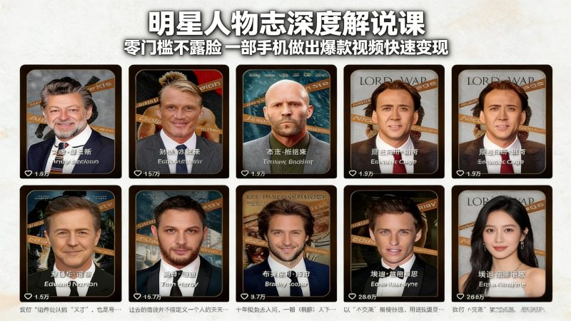 明星人物志深度解说课:零门槛不露脸,一部手机做出爆款视频快速变现-51云资源