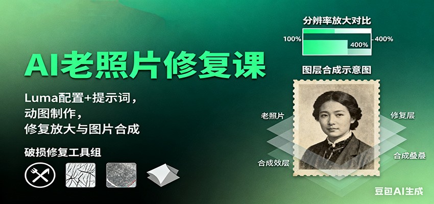 AI老照片修复课:Luma配置 提示词,动图制作,修复放大与图片合成