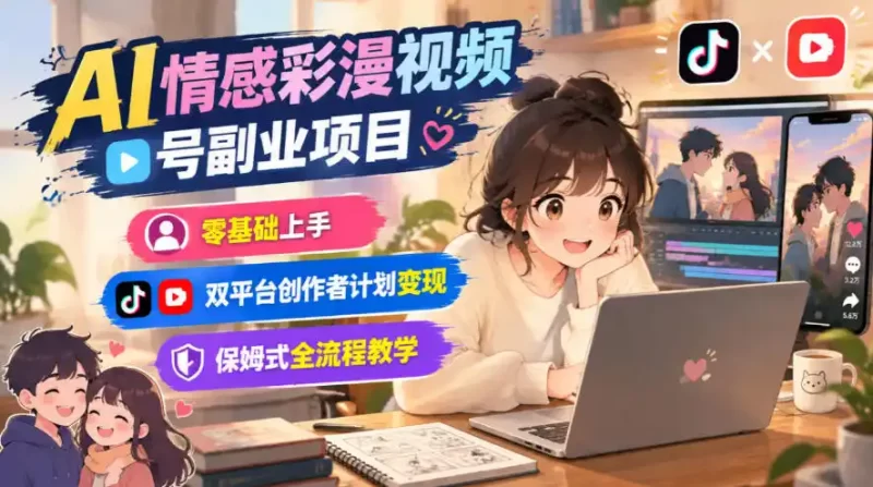 AI情感彩漫视频号副业项目,零基础上手,双平台创作者计划变现,保姆式全流程教学-51云资源