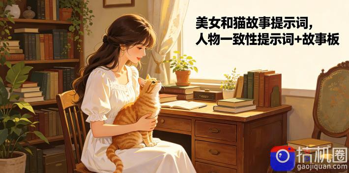 美女和猫故事提示词，人物一致性提示词 故事板-51云资源