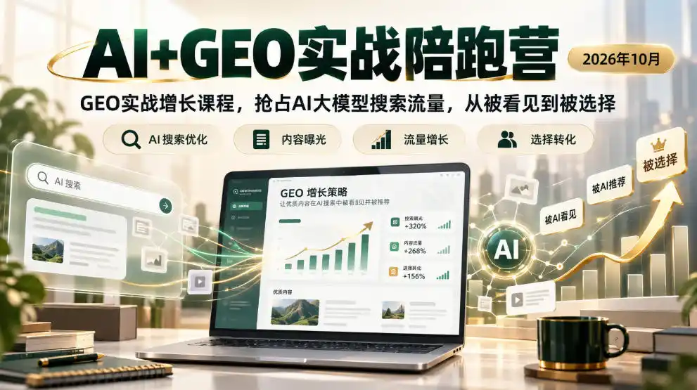 AI GEO实战陪跑营2026年10月,GEO实战增长课程,抢占AI大模型搜索流量,从被看见到被选择