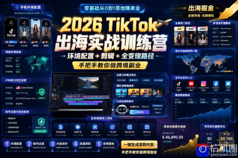 2026 TikTok出海实战训练营,环境配置 剪辑 全变现路径,手把手教你做跨境副业-51云资源