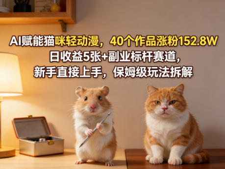 AI赋能猫咪轻动漫，40个作品涨粉152.8W，日收益5张 副业标杆赛道，新手直接上手，保姆级玩法拆解-51云资源