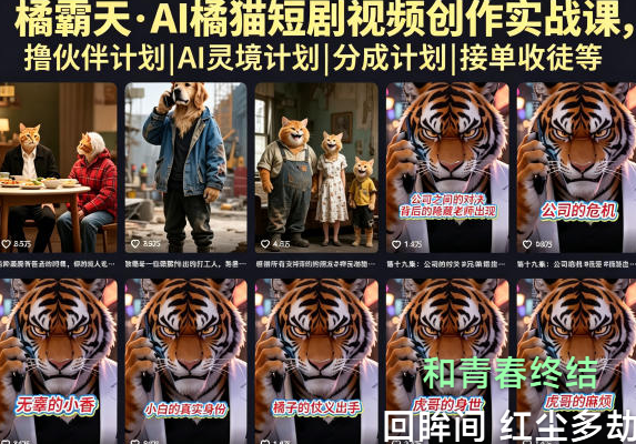 橘霸天·AI橘猫短剧视频创作实战课,撸伙伴计划|AI灵境计划|分成计划|接单收徒等