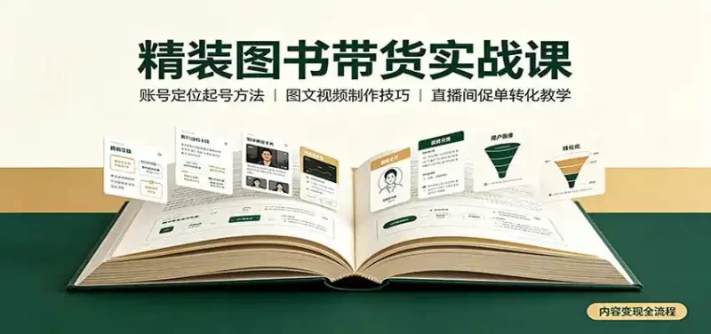 精装图书带货实战课:账号定位起号方法,图文视频制作,促单转化教学-51云资源