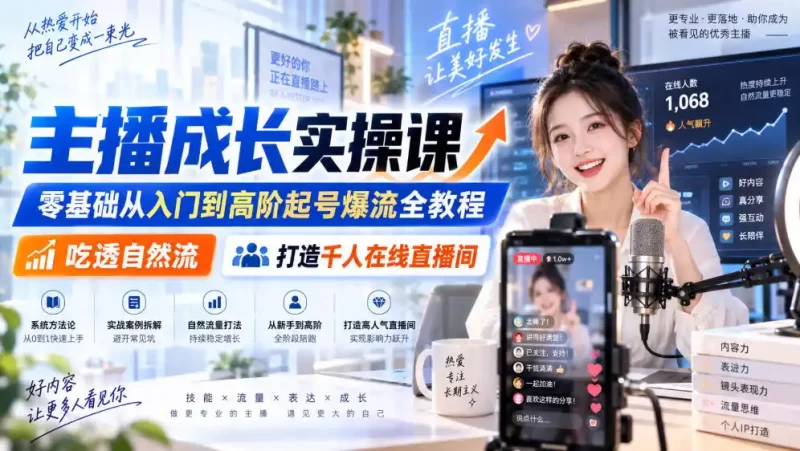 主播成长实操课|零基础从入门到高阶起号爆流全教程,吃透自然流,打造千人在线直播间-51云资源