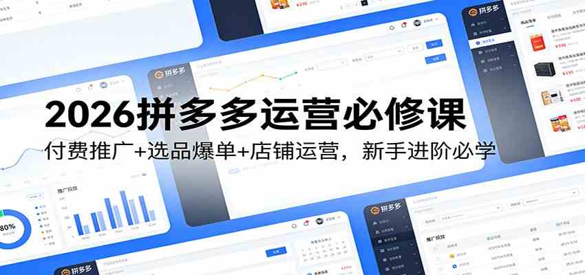 2026拼多多运营必修课:付费推广 选品爆单 店铺运营,新手进阶必学