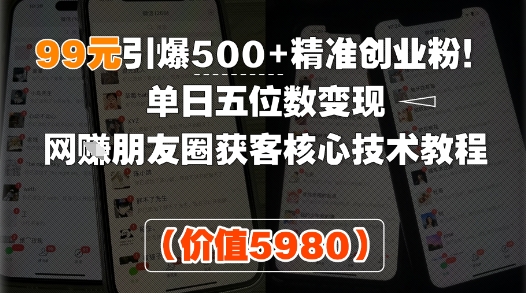 99元引爆500 精准创业粉!单日五位数变现,网创朋友圈获客核心技术教程