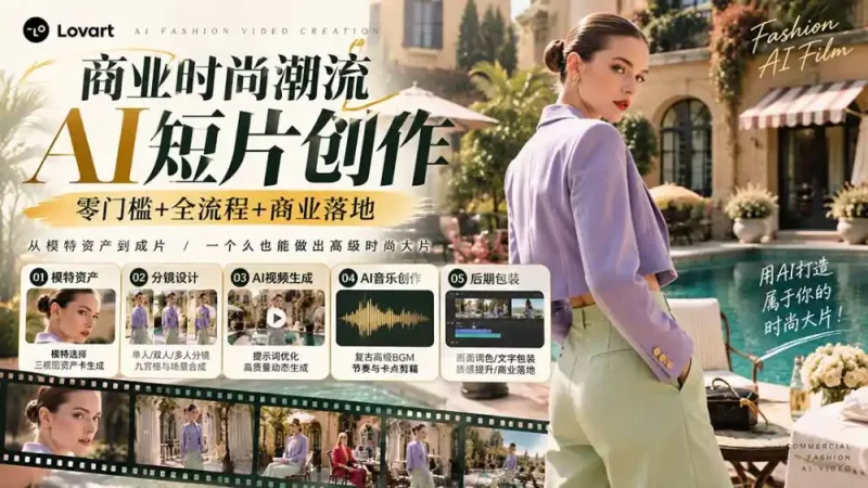 从一张模特图到高级时尚广告大片:AI三视图资产、场景合成、电影分镜、动态生成与复古音乐剪辑实战课-51云资源