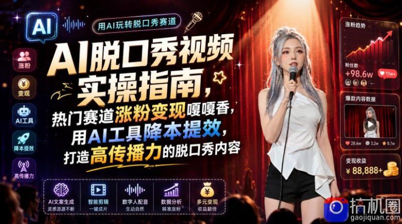 AI脱口秀视频实操指南,热门赛道涨粉变现嘎嘎香,用AI工具降本提效,打造高传播力的脱口秀内容-51云资源