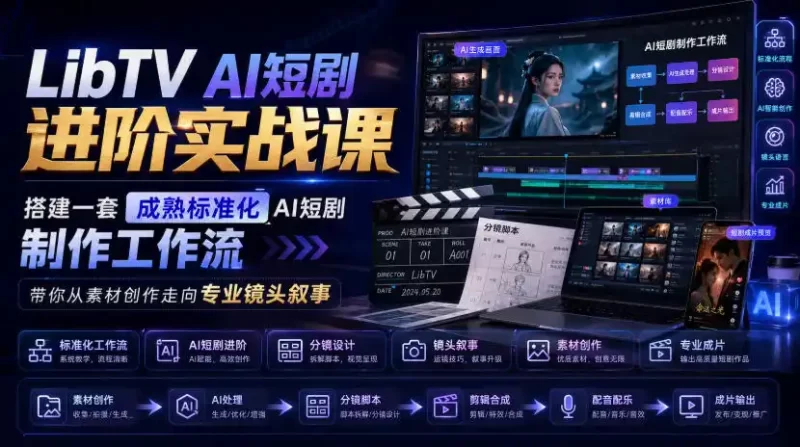 LibTV AI短剧进阶实战课，搭建一套成熟标准化AI短剧制作工作流，带你从素材创作走向专业镜头叙事(更新)-51云资源