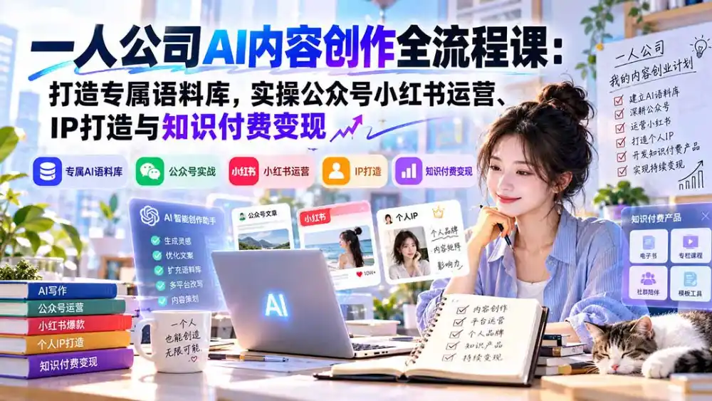 一人公司AI内容创作全流程课:打造专属语料库,实操公众号小红书运营、IP打造与知识付费变现方法论-51云资源