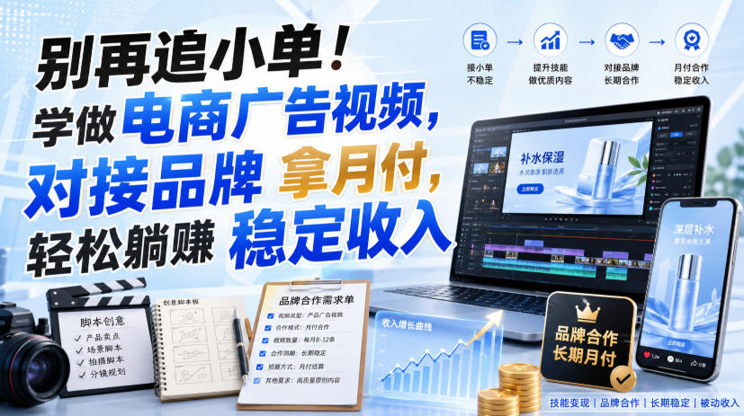 别再追小单!学做电商广告视频,对接品牌拿月付,轻松躺賺稳定收入【原创双语字幕】-51云资源