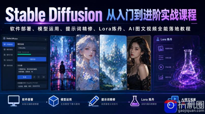 Stable Diffusion从入门到进阶实战课程｜软件部署、模型运用、提示词精修、Lora炼丹、AI图文视频全能落地教程-51云资源
