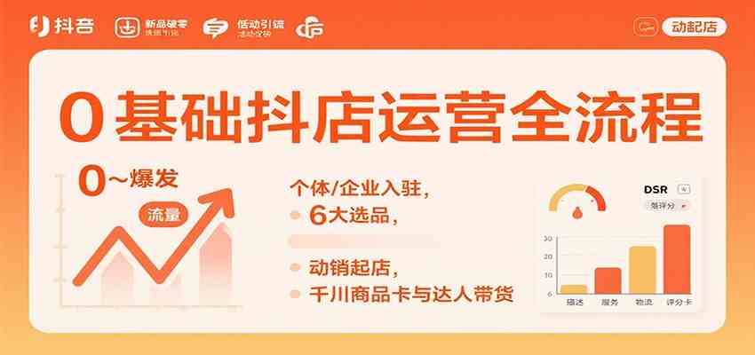 0基础抖店运营全流程:个体/企业入驻,6大选品,动销起店,千川商品卡与达人带货