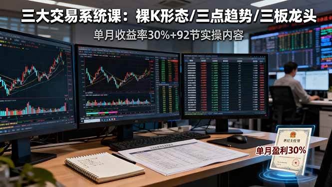 （16269期）三大交易系统课：裸K形态/三点趋势/三板体系，单月收益率30% 92节实操内容-51云资源