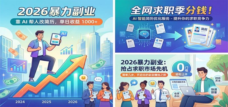2026暴力副业:靠AI帮人改简历,单日收益1000 ,全网求职季分钱-51云资源